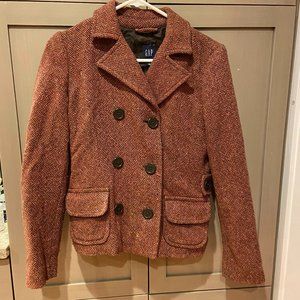 Gap size 4  double breasted wool herringbone peacoat Jacket Maroon